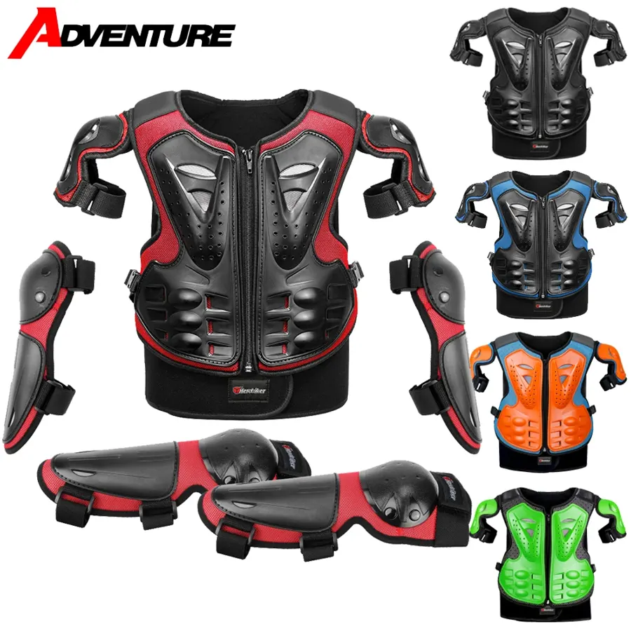 Armure de motocross enfant complète : gilet, coudières, genouillères