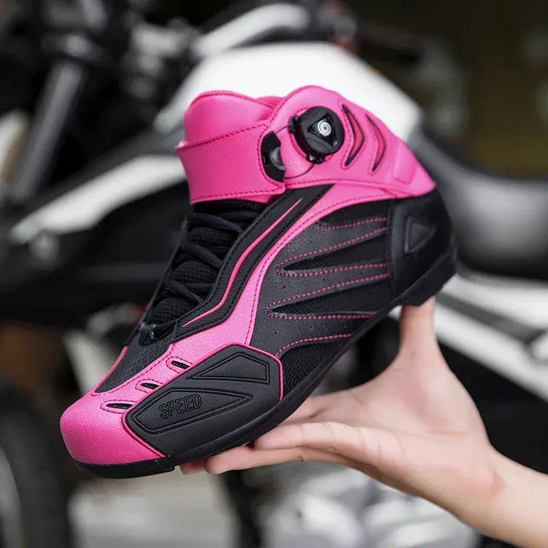 Chaussures moto homme et femme à serrage rotatif, rose, vert fluo ou orange