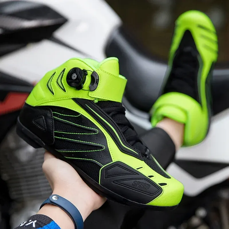 Chaussures moto homme et femme à serrage rotatif, rose, vert fluo ou orange, photo 4