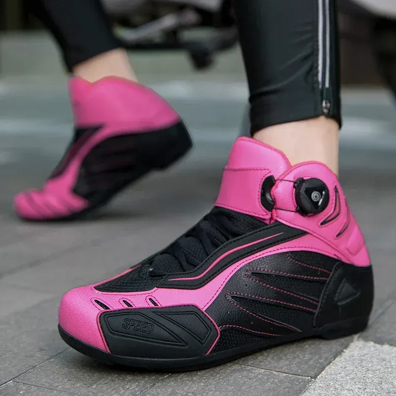 Chaussures moto homme et femme à serrage rotatif, rose, vert fluo ou orange, photo 5