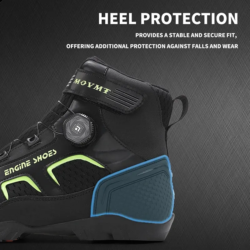 Chaussures moto montantes à serrage rotatif, renforts talon et orteils, photo 2