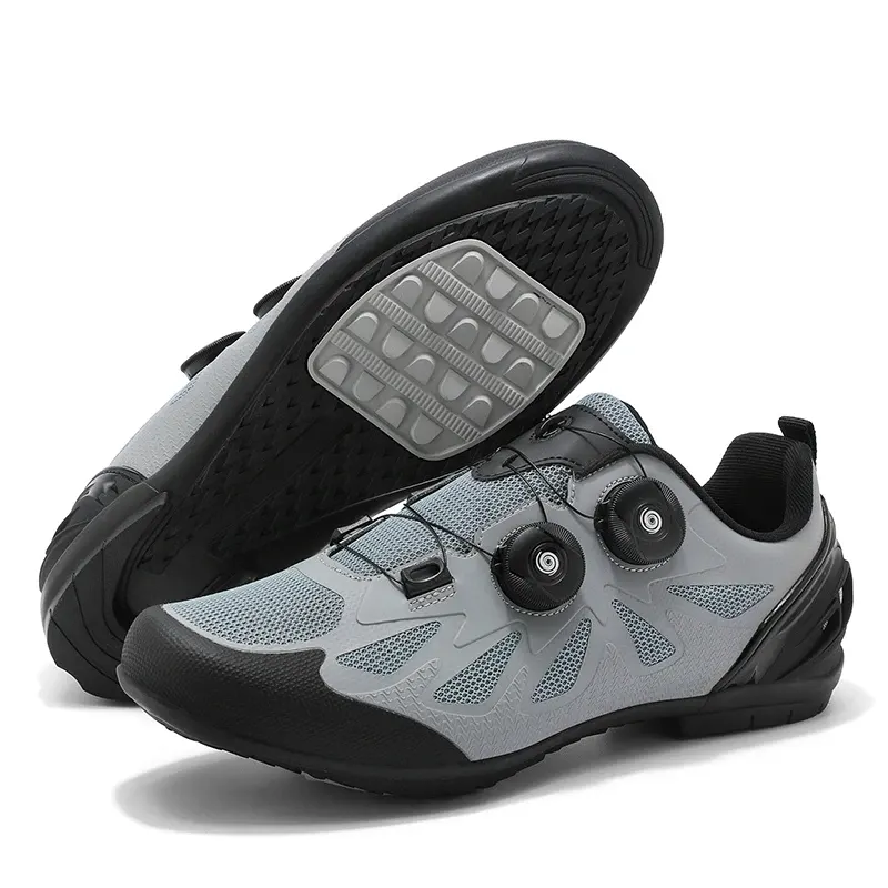 Chaussures vélo et VTT à semelle plate, serrage rotatif, homme et femme, couleur Gris