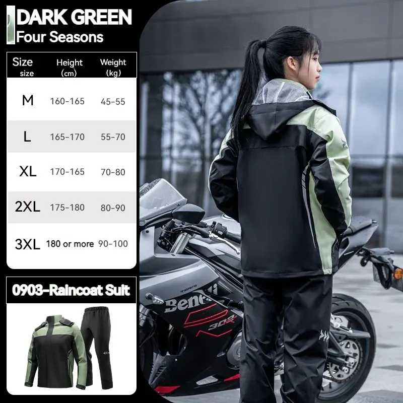 Ensemble de pluie moto SULAITE (veste + pantalon), couleur Vert