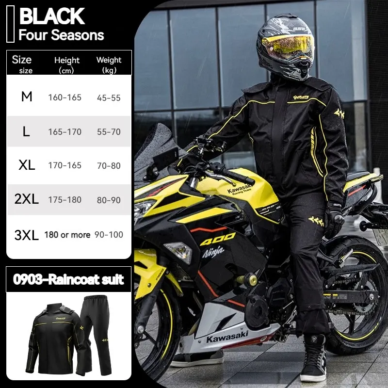 Ensemble de pluie moto SULAITE (veste + pantalon), couleur Noir