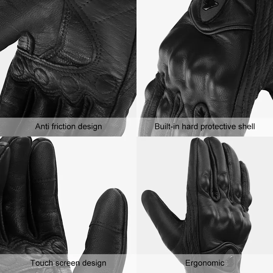 Gants moto en cuir de chèvre homme et femme, coques souples, S à 3XL, photo 6
