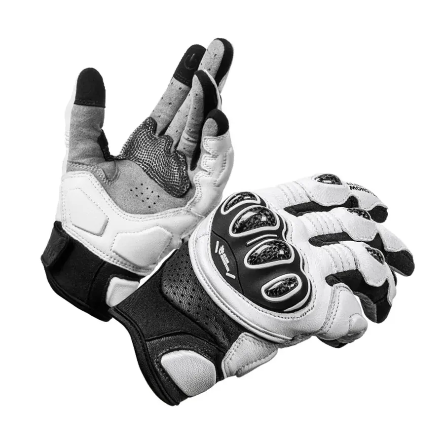 Gants moto cuir ALIEN MONSTER à coques, manchette courte, couleur Blanc