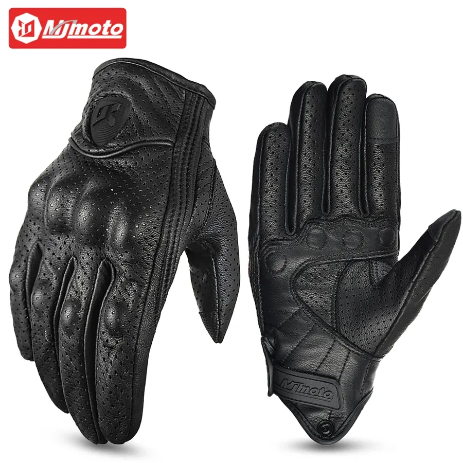 Gants moto cuir rétro perforés