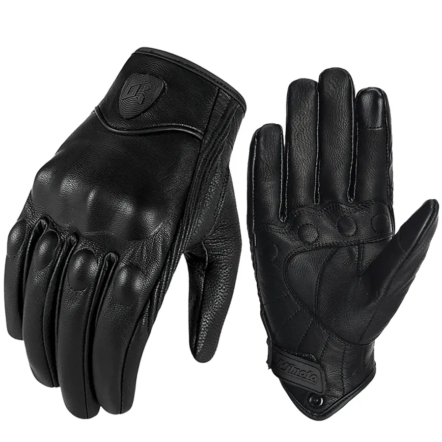 Gants moto cuir rétro perforés, version Non perforé