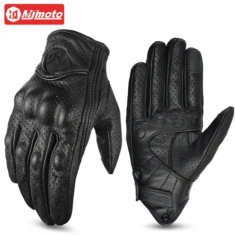 Gants moto cuir rétro perforés