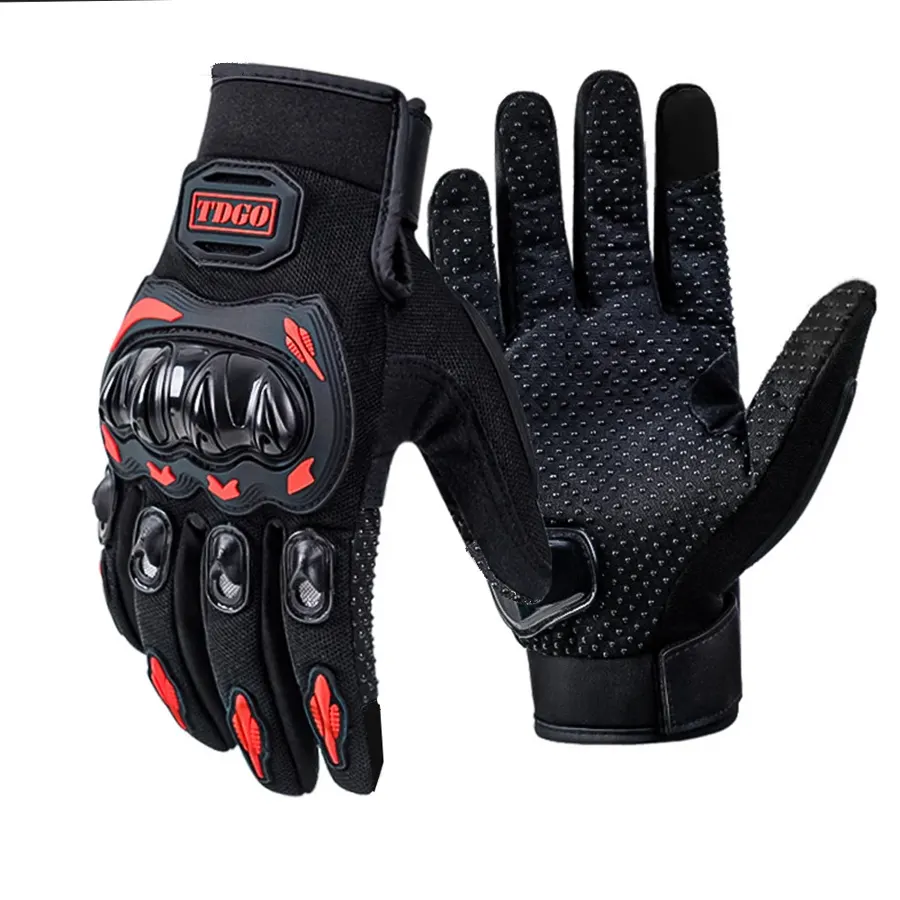 Gants moto été à coques renforcées, couleur Noir et rouge