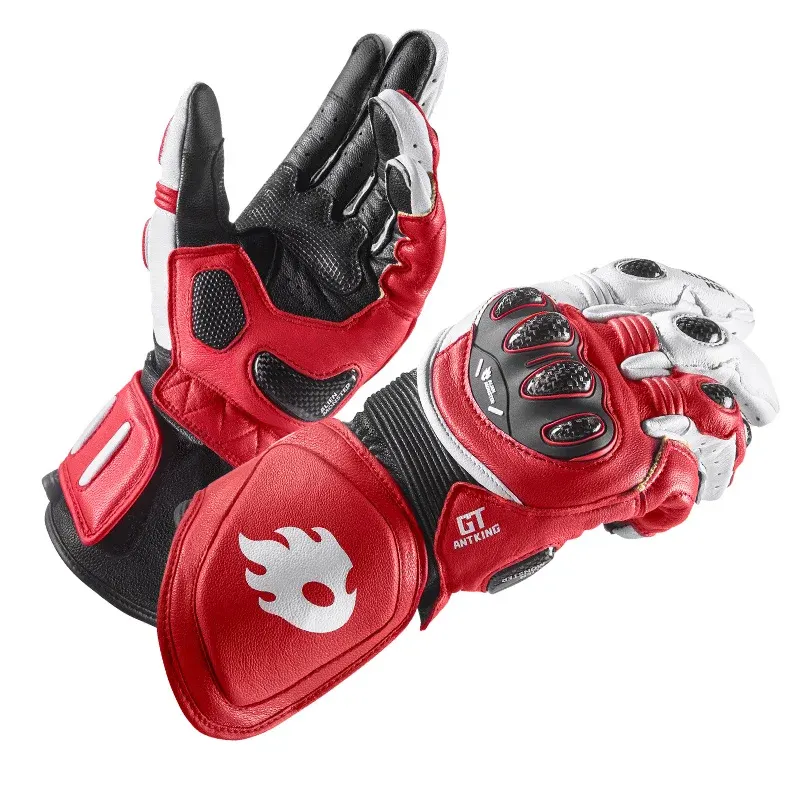 Gants moto racing cuir et carbone ALIEN MONSTER, manchette longue, couleur Rouge