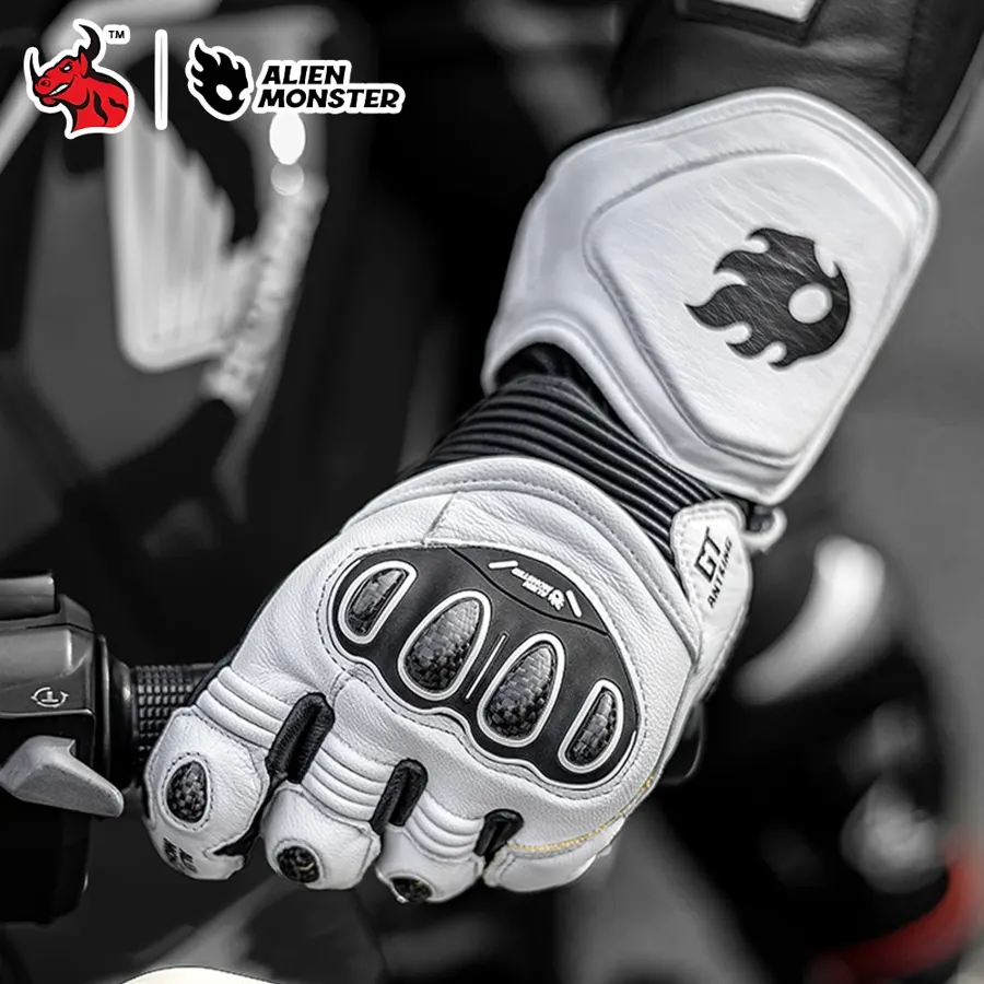 Gants moto racing cuir et carbone ALIEN MONSTER, manchette longue, photo 6