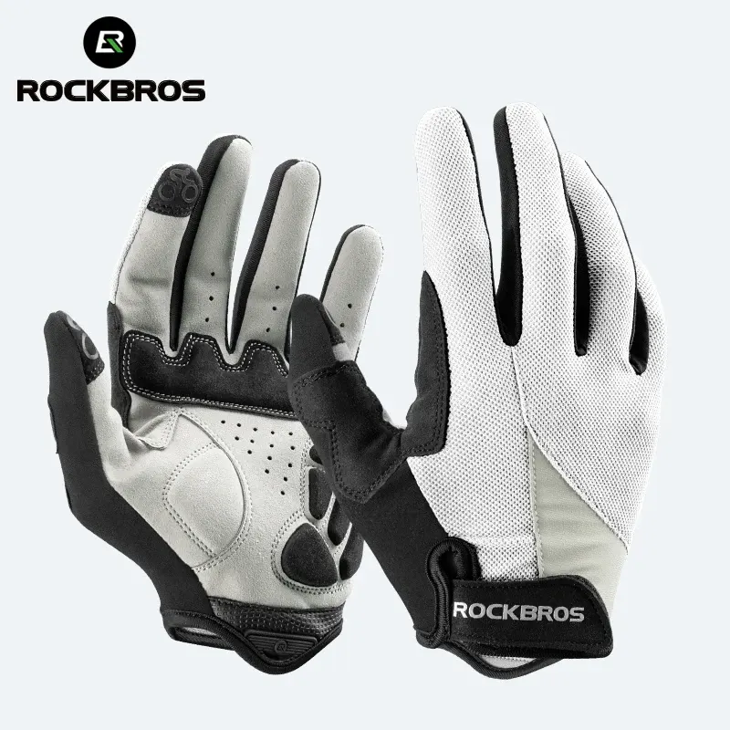 Gants de vélo longs ROCKBROS tactiles, homme et femme, couleur Blanc