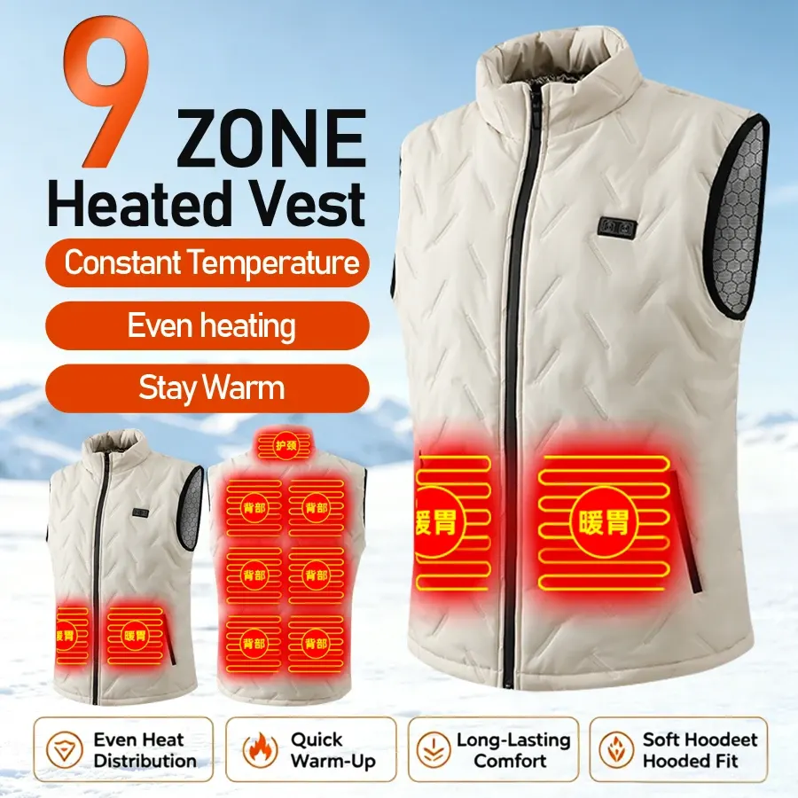 Gilet chauffant USB 9 zones, 3 niveaux de chaleur, homme et femme, photo 4