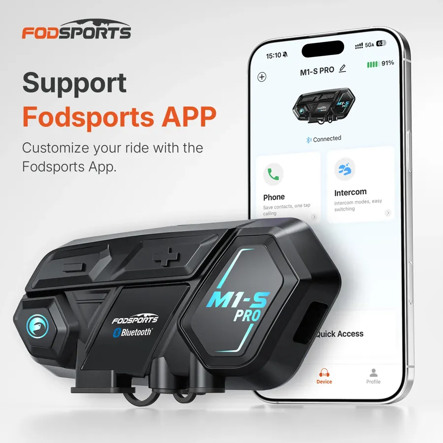 Intercom moto Fodsports M1-S Pro avec application, 10 motards