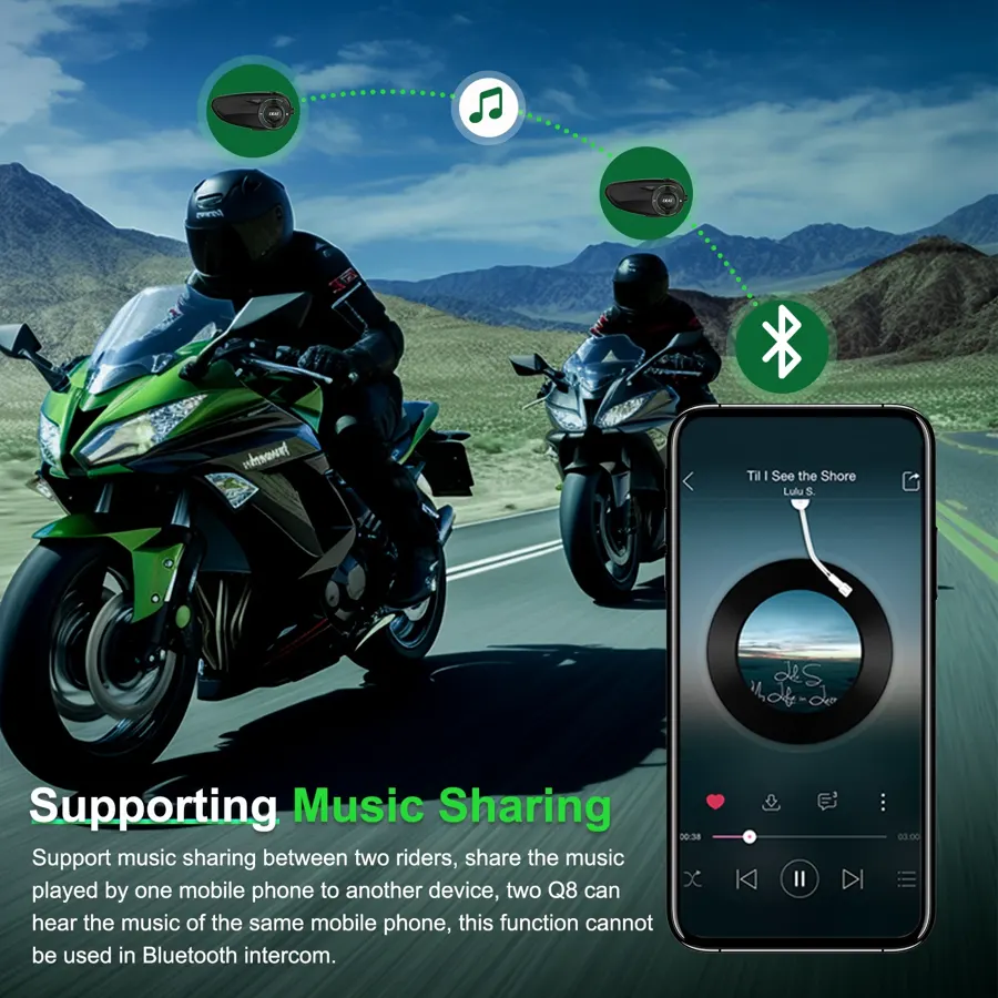Intercom moto Mesh EJEAS Q8 pour 6 motards, Bluetooth 5.1, IP67, photo 4
