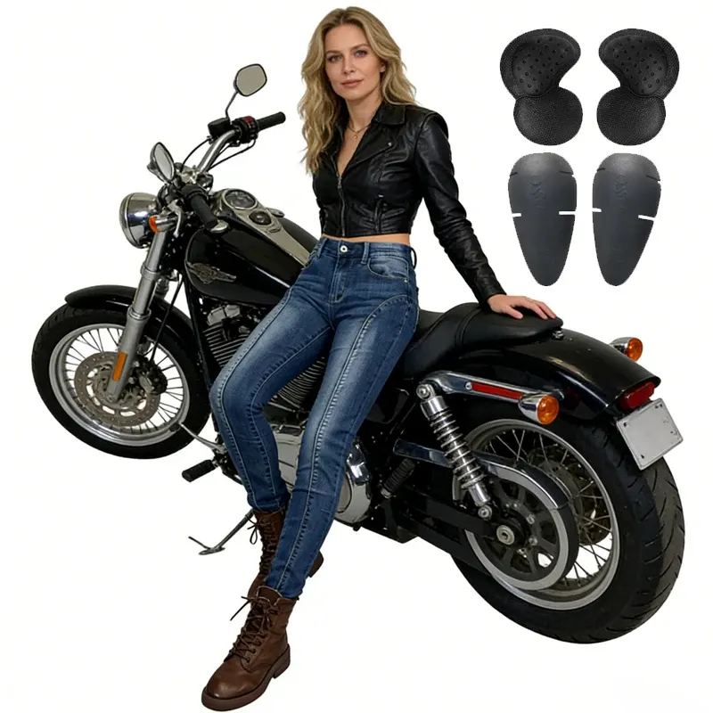 Jean moto femme slim avec protections genoux et hanches