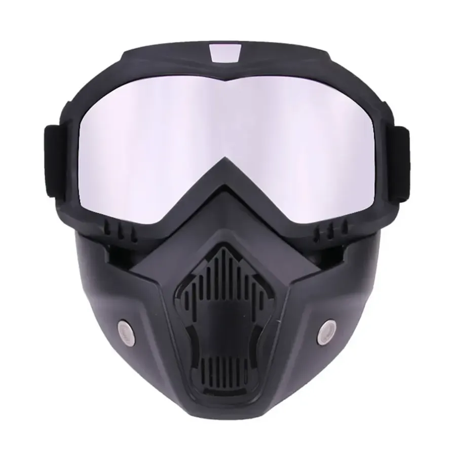 Masque moto cross avec lunettes amovibles, écran Argent miroir