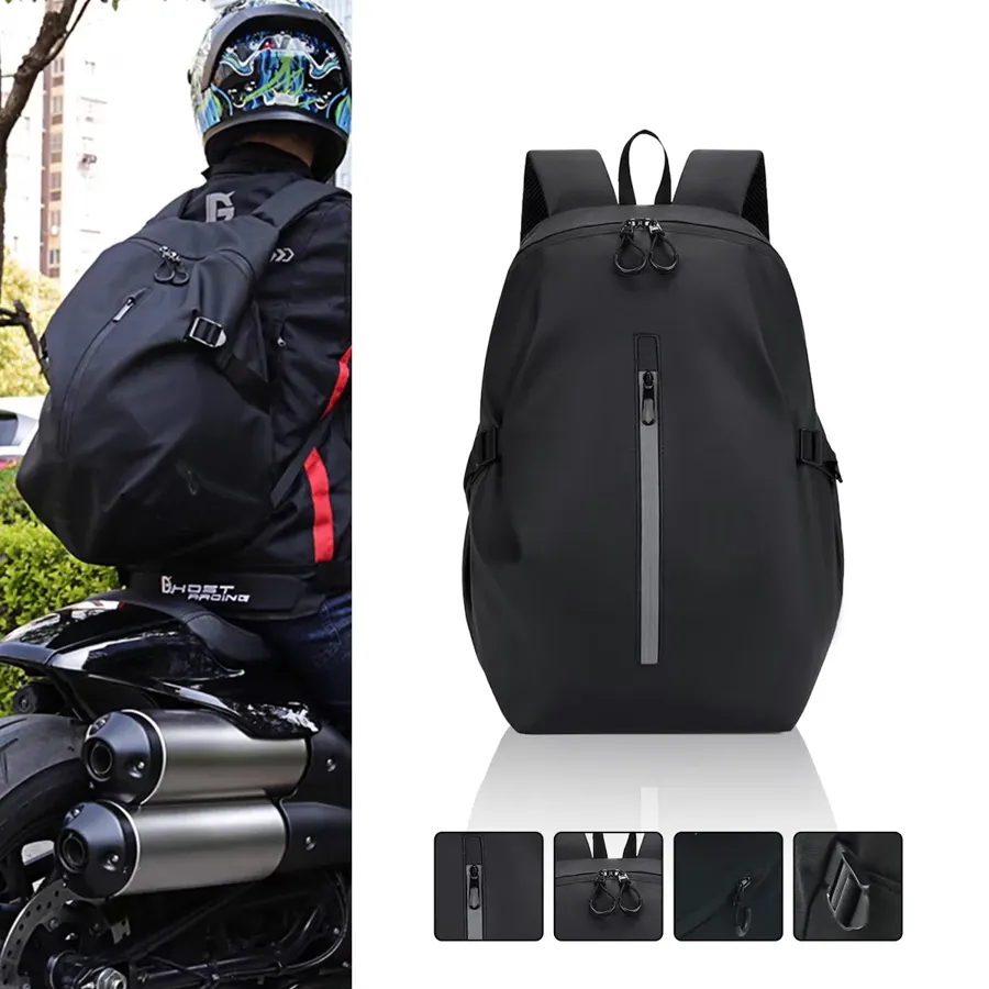 Sac à dos moto porte-casque imperméable avec bande réfléchissante