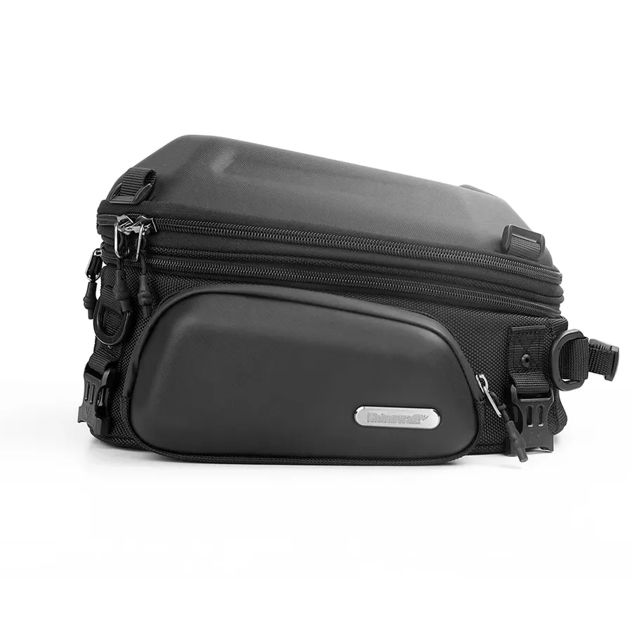 Sacoche arrière Rhinowalk coque rigide extensible 12-18 L, portable en sac à dos, finition Noir mat
