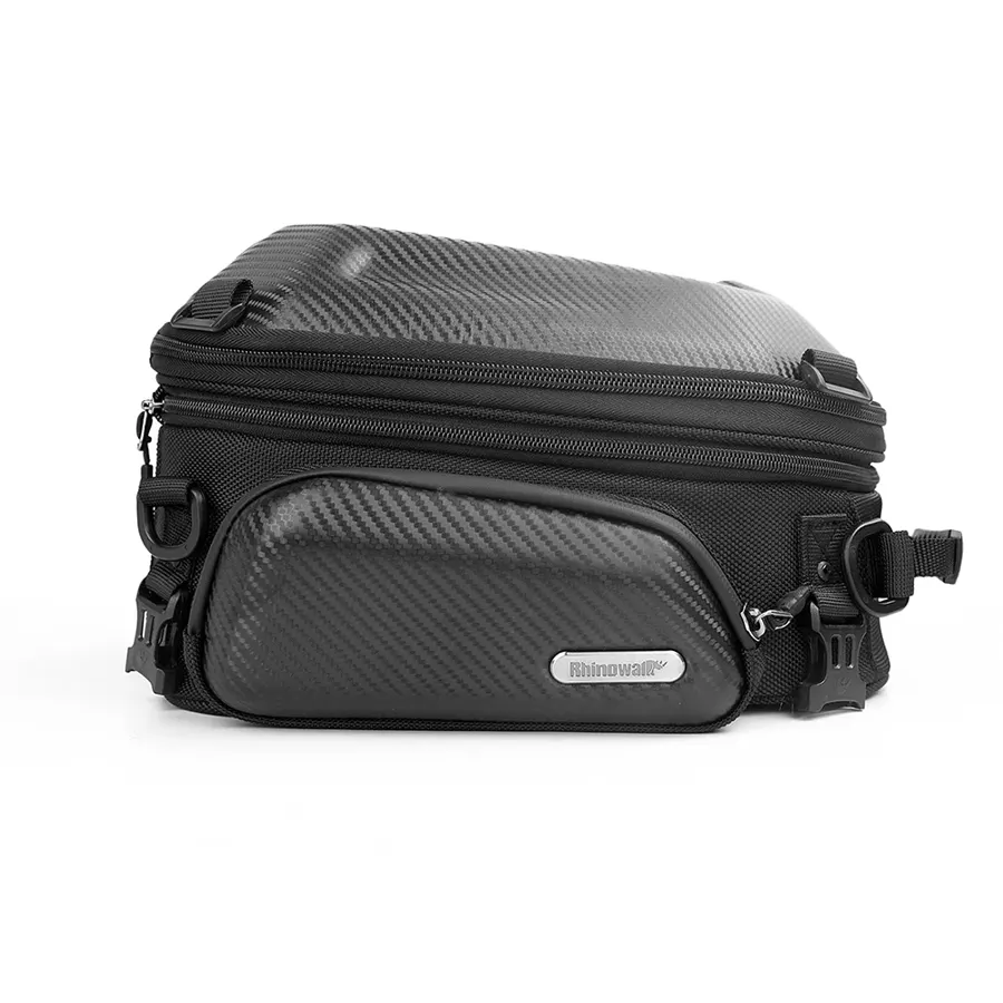 Sacoche arrière Rhinowalk coque rigide extensible 12-18 L, portable en sac à dos, finition Noir carbone