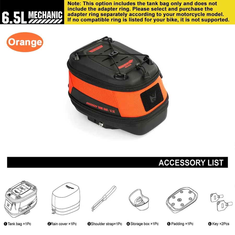 Sacoche de réservoir Rhinowalk 5-6,5 L, couleur Orange