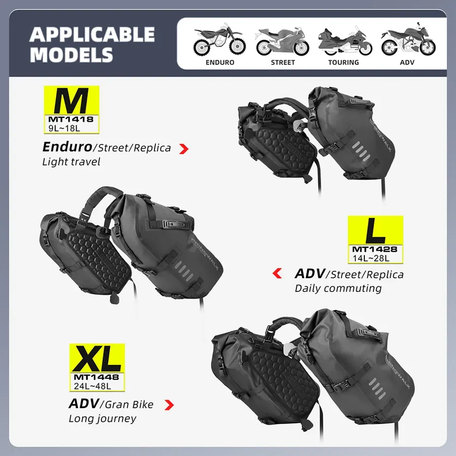 Sacoches latérales Rhinowalk 100 % étanches, 2 × 14 L, sans support, photo 3