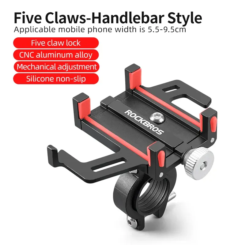 Support téléphone vélo ROCKBROS en aluminium, rotation 360°, couleur Rouge